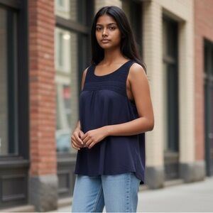 Talbots Navy Sleeveless Tank Top Pleated Keyhole Back Size-XLP NWT